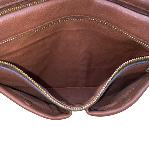 Fossil Women’s Brown Leather Adjustable Strap Multiple Pockets Crossbody Bag