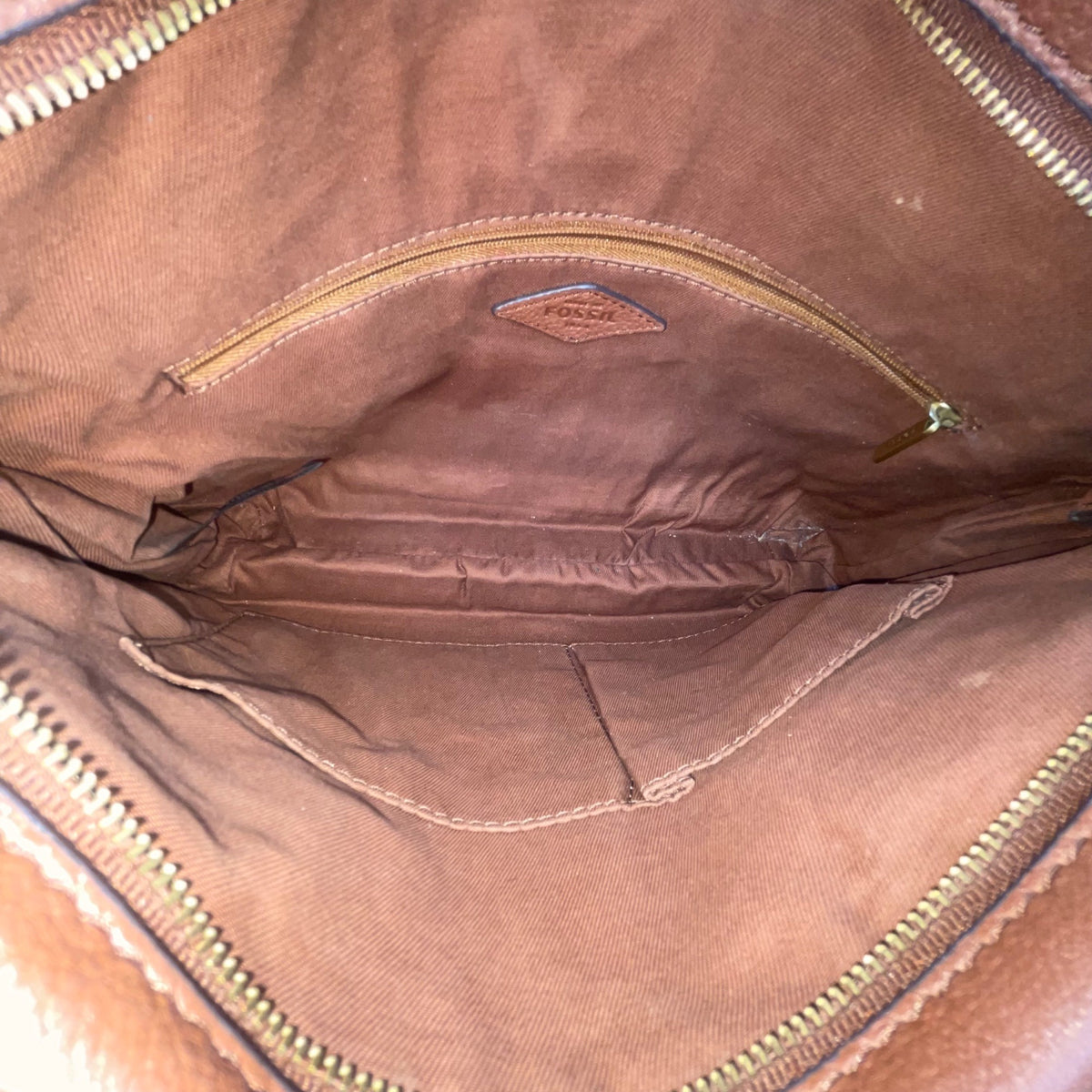 Fossil Women’s Brown Leather Adjustable Strap Multiple Pockets Crossbody Bag