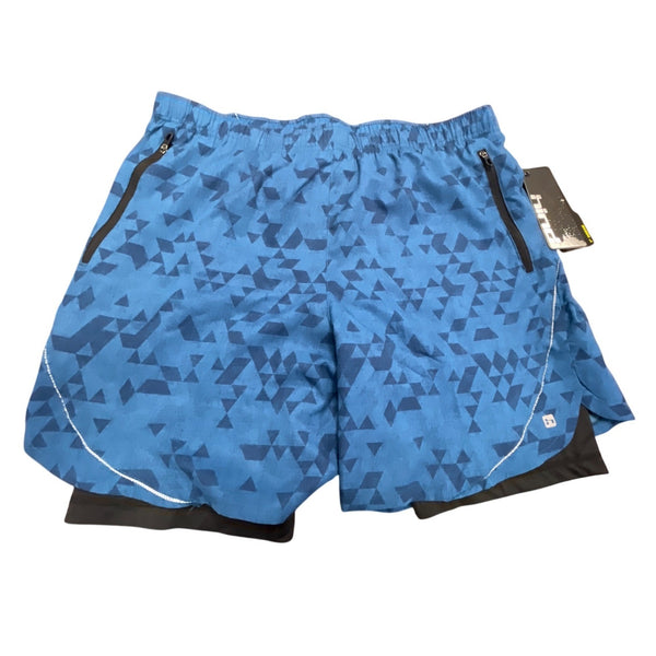 Hind Mens Blue Athletic Shorts Geometric Pattern Elastic Waist Sz L - New