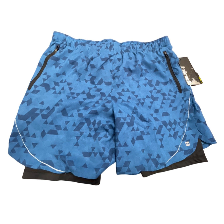 Hind Mens Blue Athletic Shorts Geometric Pattern Elastic Waist Sz L - New
