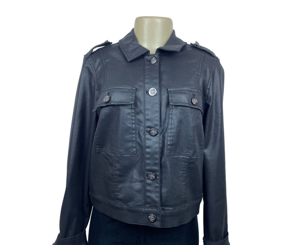 White House Black Market Womens Black Faux Leather Jacket Sz 14