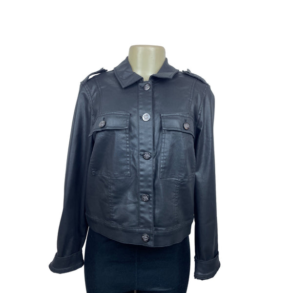 White House Black Market Womens Black Faux Leather Jacket Sz 14