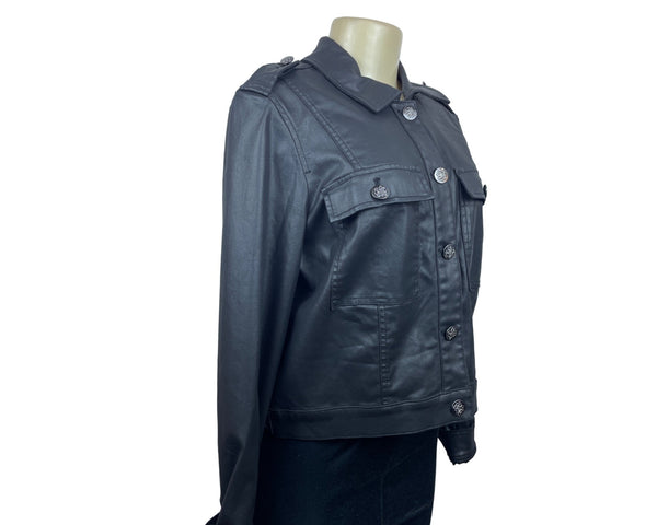 White House Black Market Womens Black Faux Leather Jacket Sz 14