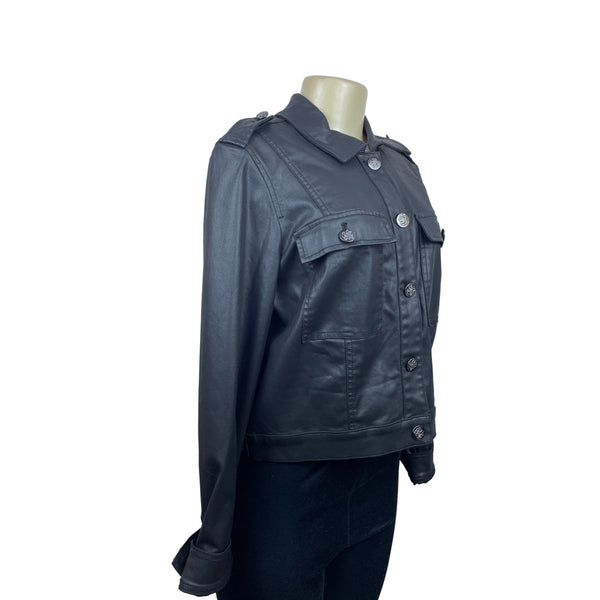 White House Black Market Womens Black Faux Leather Jacket Sz 14