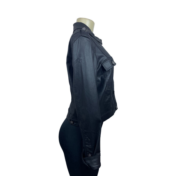 White House Black Market Womens Black Faux Leather Jacket Sz 14