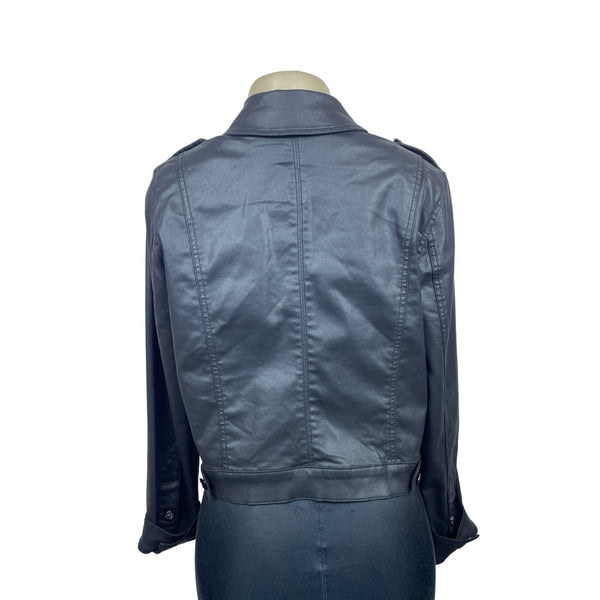 White House Black Market Womens Black Faux Leather Jacket Sz 14