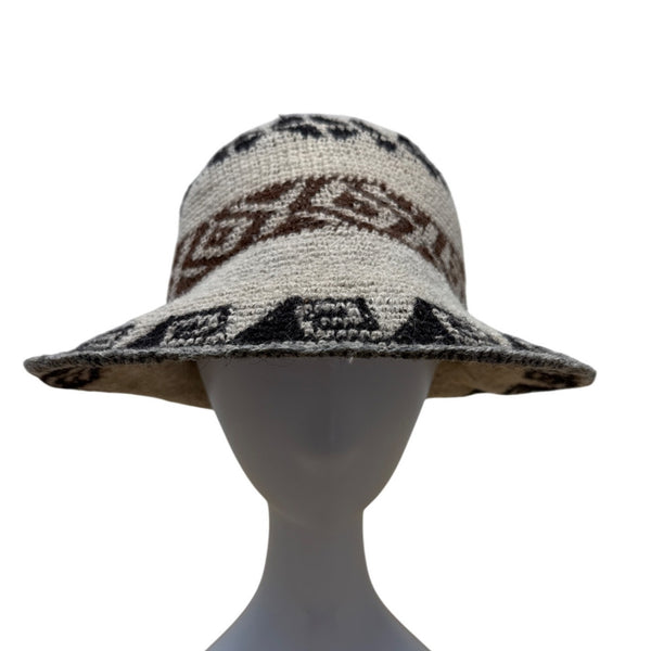 Handwoven Wool Tribal Patterned Beige & Brown Bucket Hat