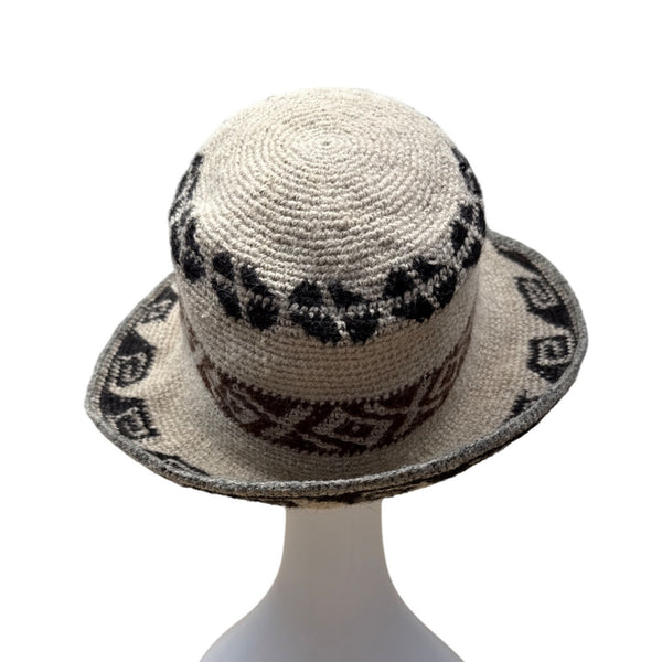 Handwoven Wool Tribal Patterned Beige & Brown Bucket Hat