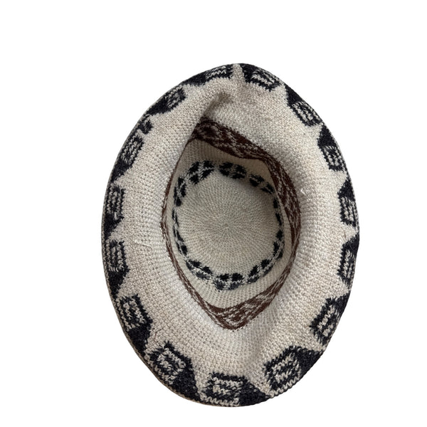 Handwoven Wool Tribal Patterned Beige & Brown Bucket Hat