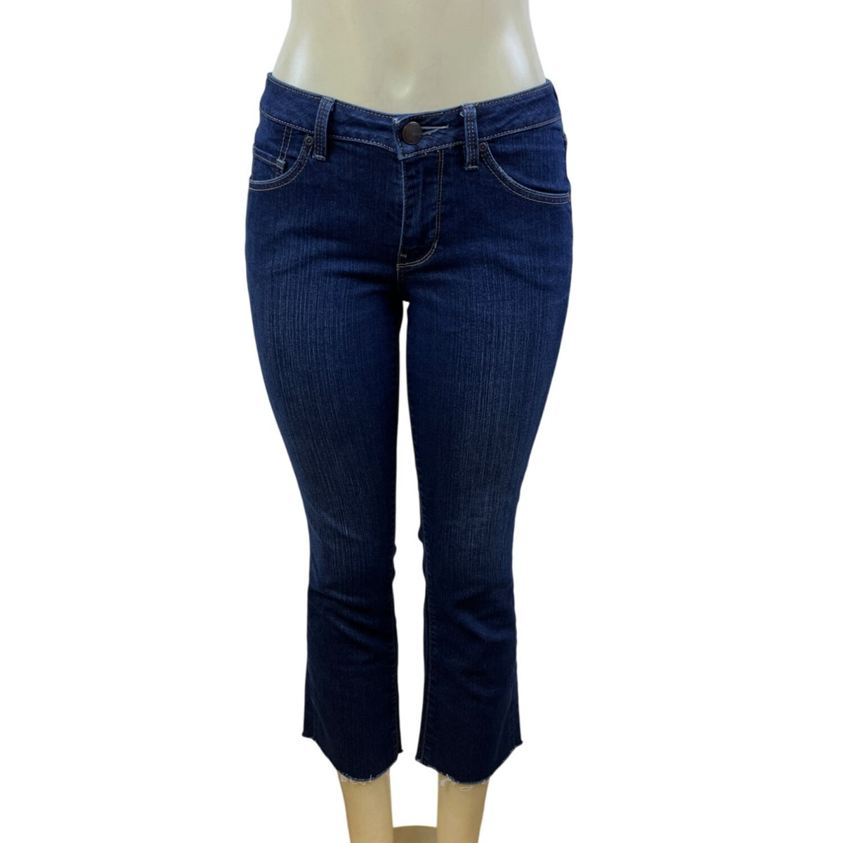 Jag Women's Dark Wash Cropped Bootcut Jeans Mid Rise Raw Size 6P