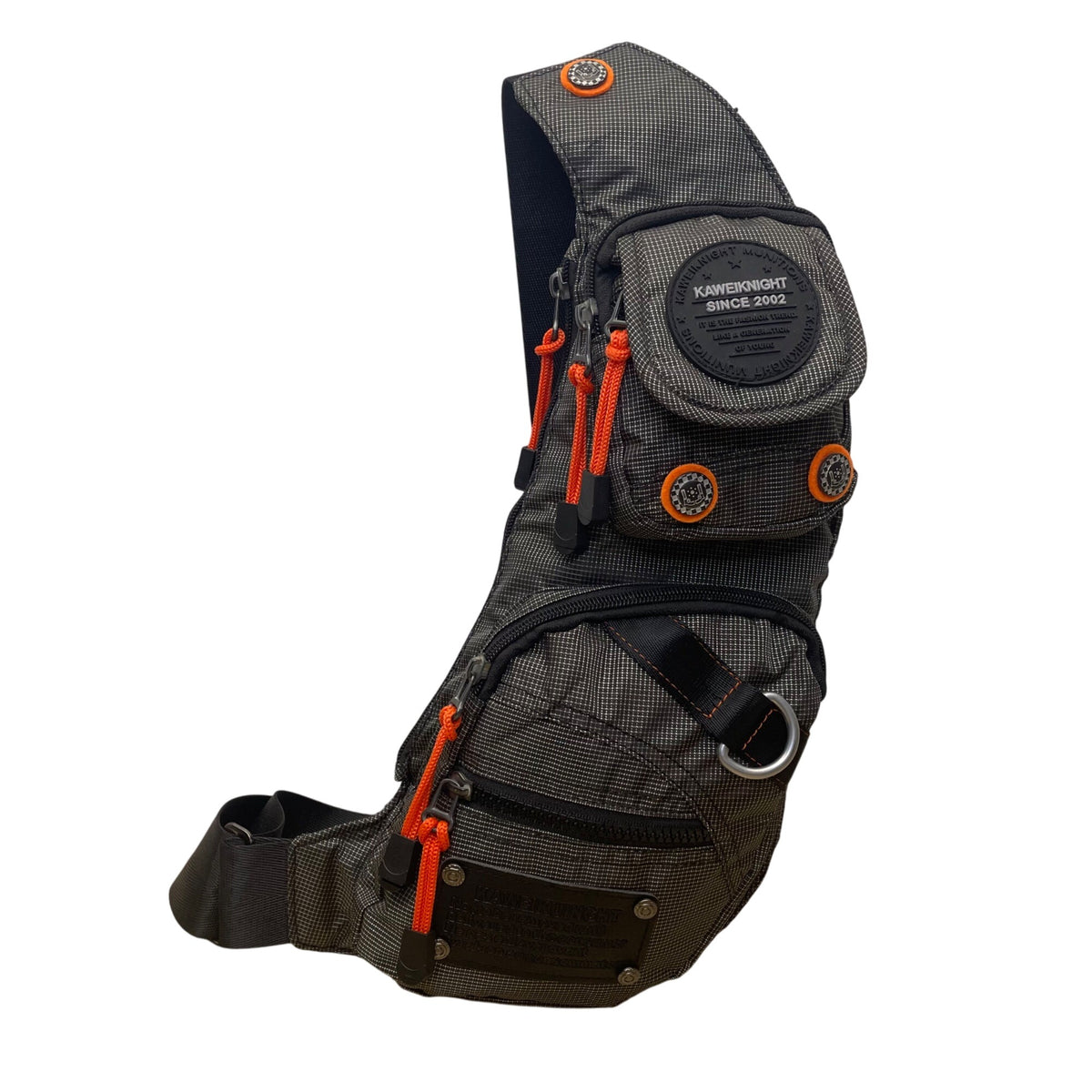 Kaweiknight Grey/Orange Nylon Adjustable Strap Multi-Zip Crossbody Backpack