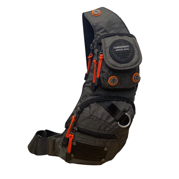 Kaweiknight Grey/Orange Nylon Adjustable Strap Multi-Zip Crossbody Backpack
