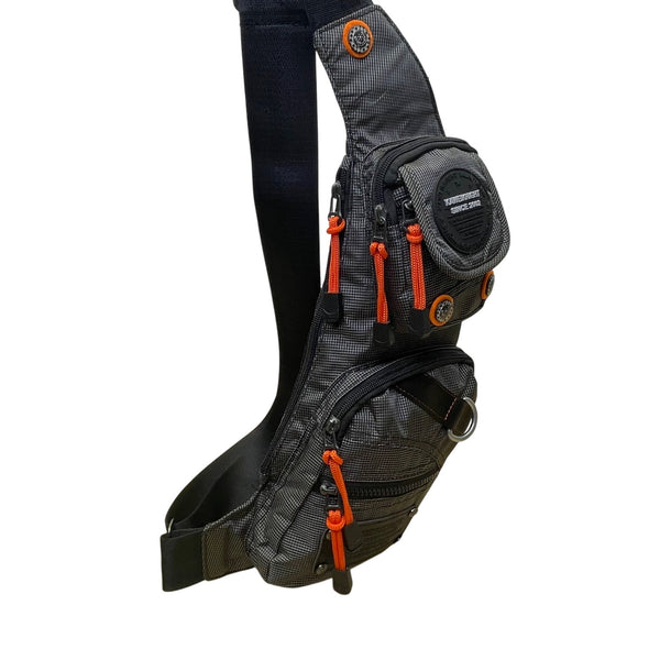 Kaweiknight Grey/Orange Nylon Adjustable Strap Multi-Zip Crossbody Backpack