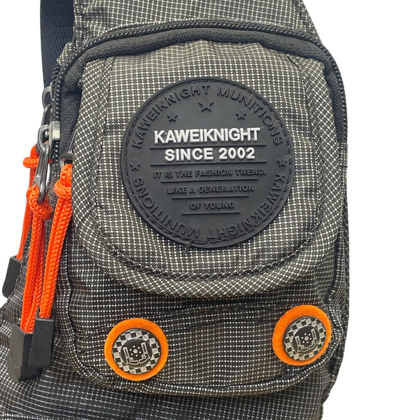 Kaweiknight Grey/Orange Nylon Adjustable Strap Multi-Zip Crossbody Backpack