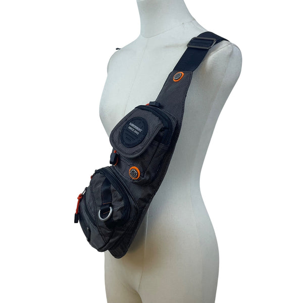 Kaweiknight Grey/Orange Nylon Adjustable Strap Multi-Zip Crossbody Backpack