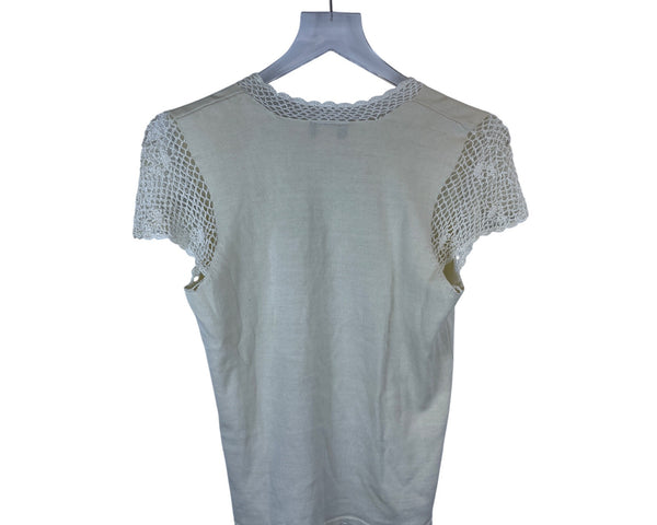 Baranda Womens Beige Knit Top Lace Trim Short Sleeve Size S