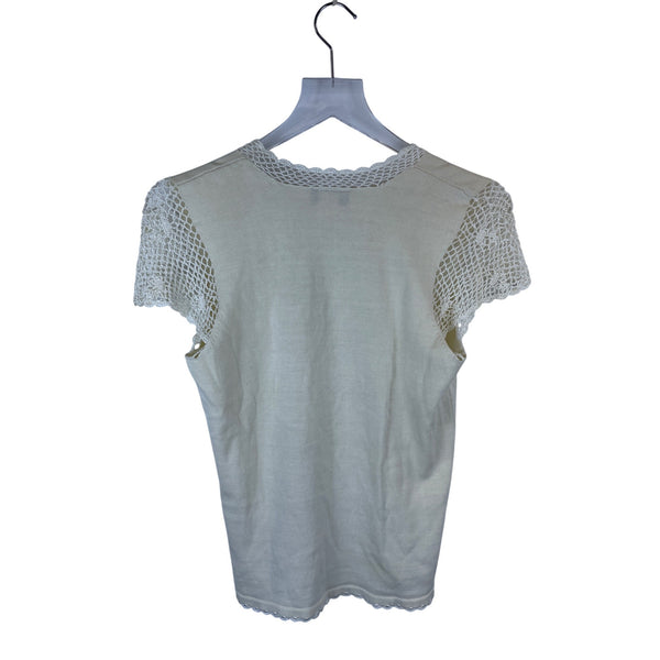 Baranda Womens Beige Knit Top Lace Trim Short Sleeve Size S
