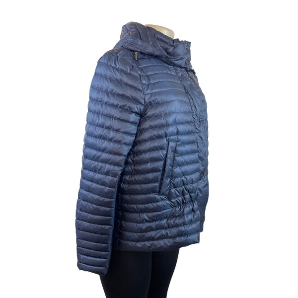 Zara Womens Hooded Puffer Jacket Navy Reversible Lightweight Full-Zip Sz L