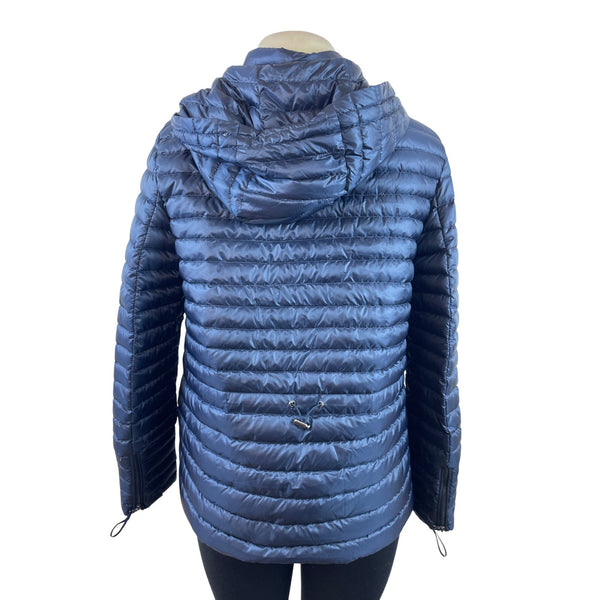 Zara Womens Hooded Puffer Jacket Navy Reversible Lightweight Full-Zip Sz L