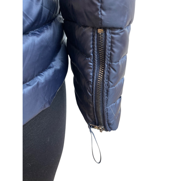 Zara Womens Hooded Puffer Jacket Navy Reversible Lightweight Full-Zip Sz L