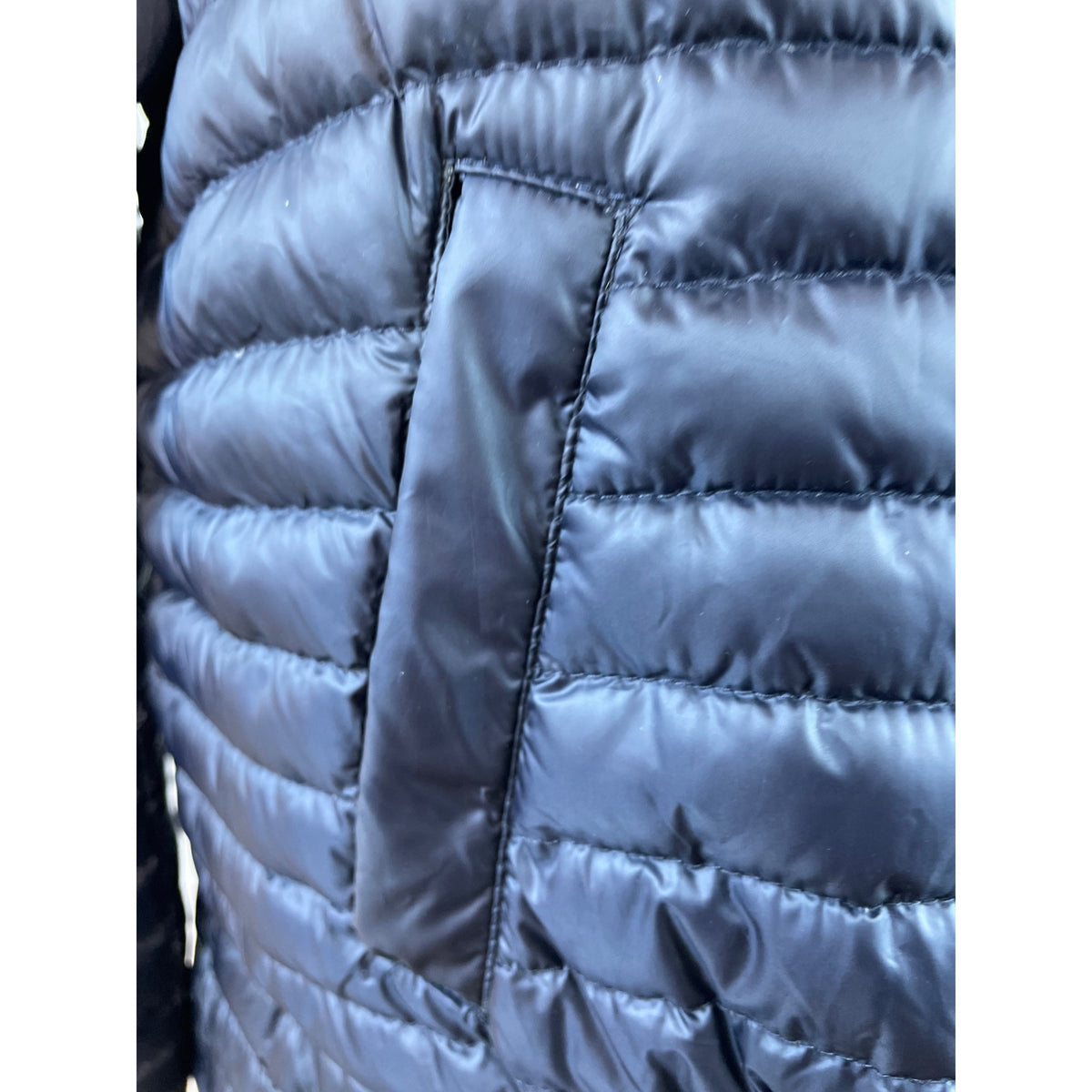 Zara Womens Hooded Puffer Jacket Navy Reversible Lightweight Full-Zip Sz L