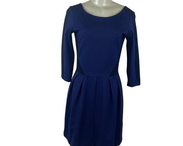 Amanda Uprichard Womens Navy  Pleated Dress  3/4 Sleeves Zip Back Size M