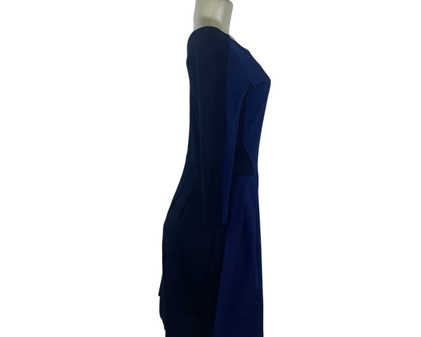 Amanda Uprichard Womens Navy  Pleated Dress  3/4 Sleeves Zip Back Size M