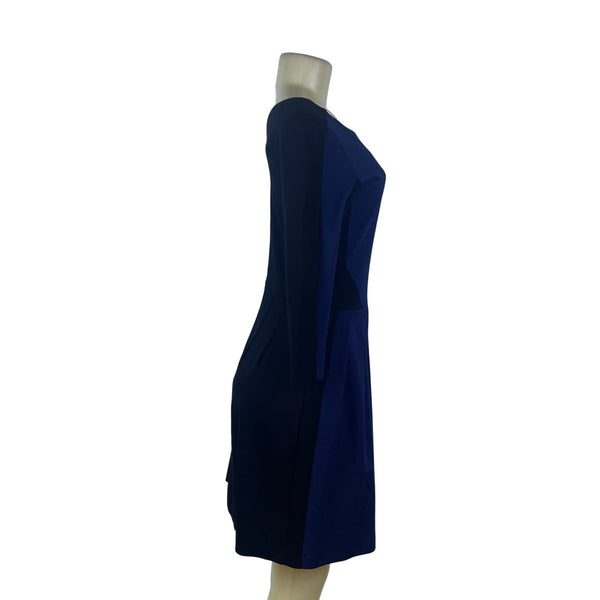 Amanda Uprichard Womens Navy  Pleated Dress  3/4 Sleeves Zip Back Size M