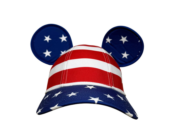 Disney Patriotic Red White Blue American Flag Mickey Mouse Ears Kids Hat Adjustable Fit