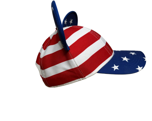 Disney Patriotic Red White Blue American Flag Mickey Mouse Ears Kids Hat Adjustable Fit
