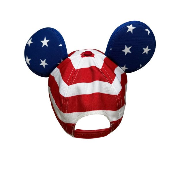 Disney Patriotic Red White Blue American Flag Mickey Mouse Ears Kids Hat Adjustable Fit