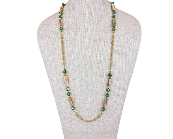 Napier Womens Gold Tone Green Beaded Long Necklace Multi-Strand 30-Inch Handmade
