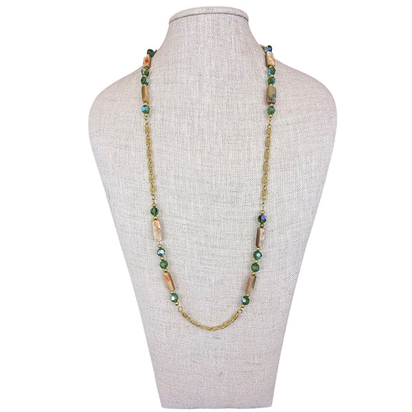 Napier Womens Gold Tone Green Beaded Long Necklace Multi-Strand 30-Inch Handmade