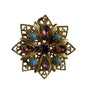 Vintage Gold-Tone Starburst Brooch With Purple & Blue Stones Filigree Design