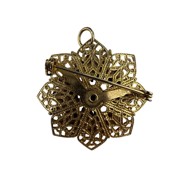 Vintage Gold-Tone Starburst Brooch With Purple & Blue Stones Filigree Design