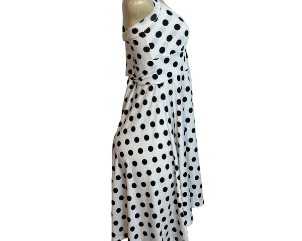 Demi Loon White & Black Polka Dot A Line Silhouette Halter Dress Sz S/M- NEW