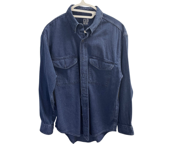 Gap Mens Denim Button-Up Shirt 100% Cotton Size S Made In USA Blue