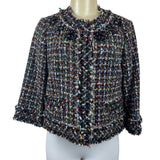 Magaschoni Women's Black Wooven Multicolor Threads Button Up Sweater Sz 6