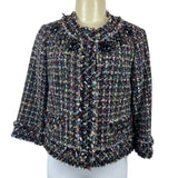 Magaschoni Women's Black Wooven Multicolor Threads Button Up Sweater Sz 6