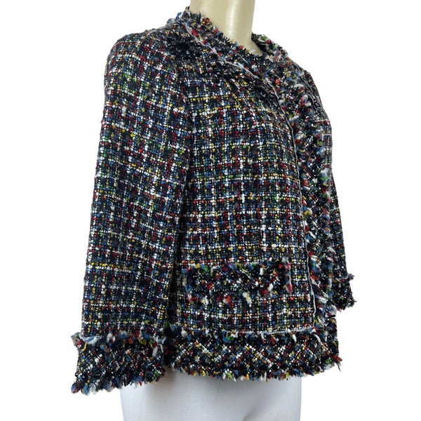 Magaschoni Women's Black Wooven Multicolor Threads Button Up Sweater Sz 6