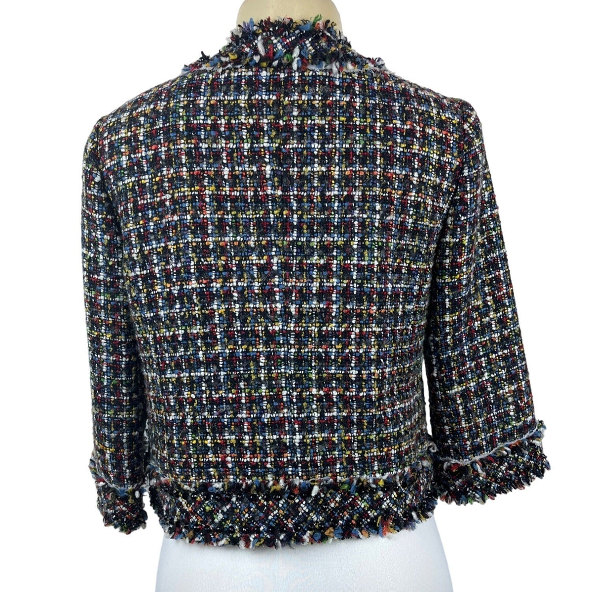 Magaschoni Women's Black Wooven Multicolor Threads Button Up Sweater Sz 6