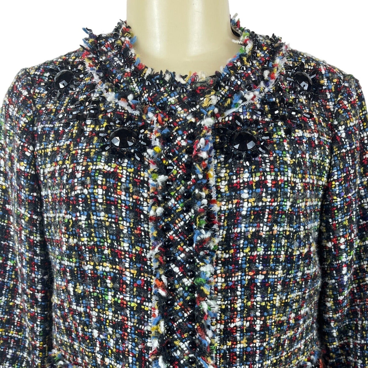 Magaschoni Women's Black Wooven Multicolor Threads Button Up Sweater Sz 6