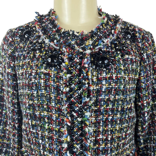 Magaschoni Women's Black Wooven Multicolor Threads Button Up Sweater Sz 6