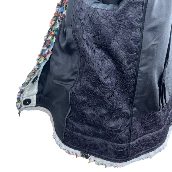 Magaschoni Women's Black Wooven Multicolor Threads Button Up Sweater Sz 6