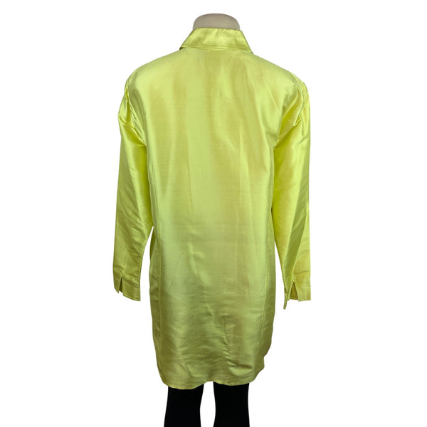 Chico’s Oversized Neon Yellow Button-Up Long Shirt Blouse For Women Size 8