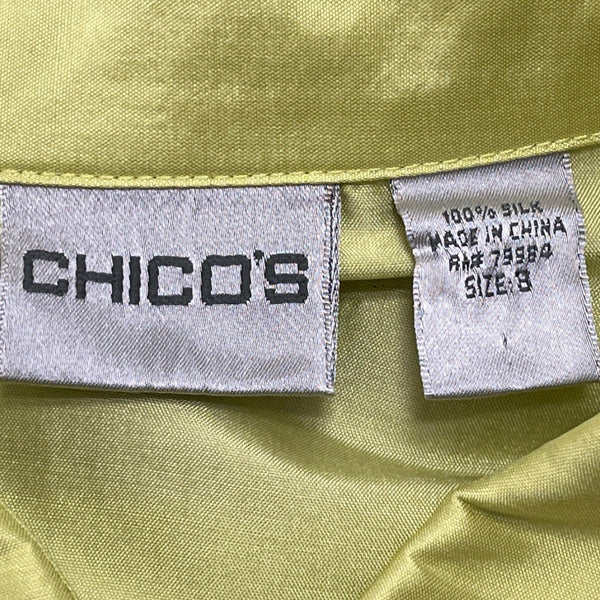 Chico’s Oversized Neon Yellow Button-Up Long Shirt Blouse For Women Size 8