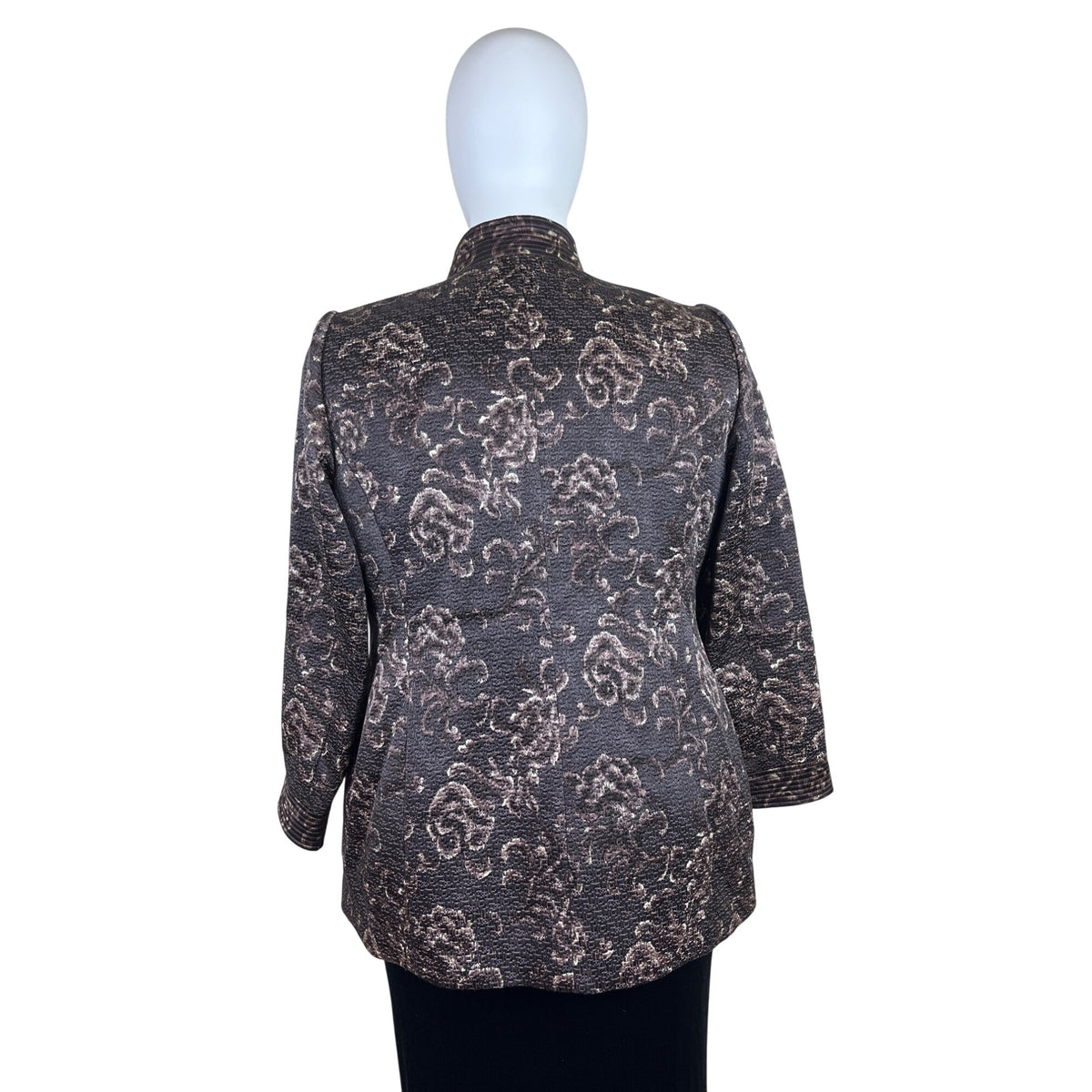 Linda Allard Ellen Tracy Brown & Gold Floral Print Open Front Jacket Size 16