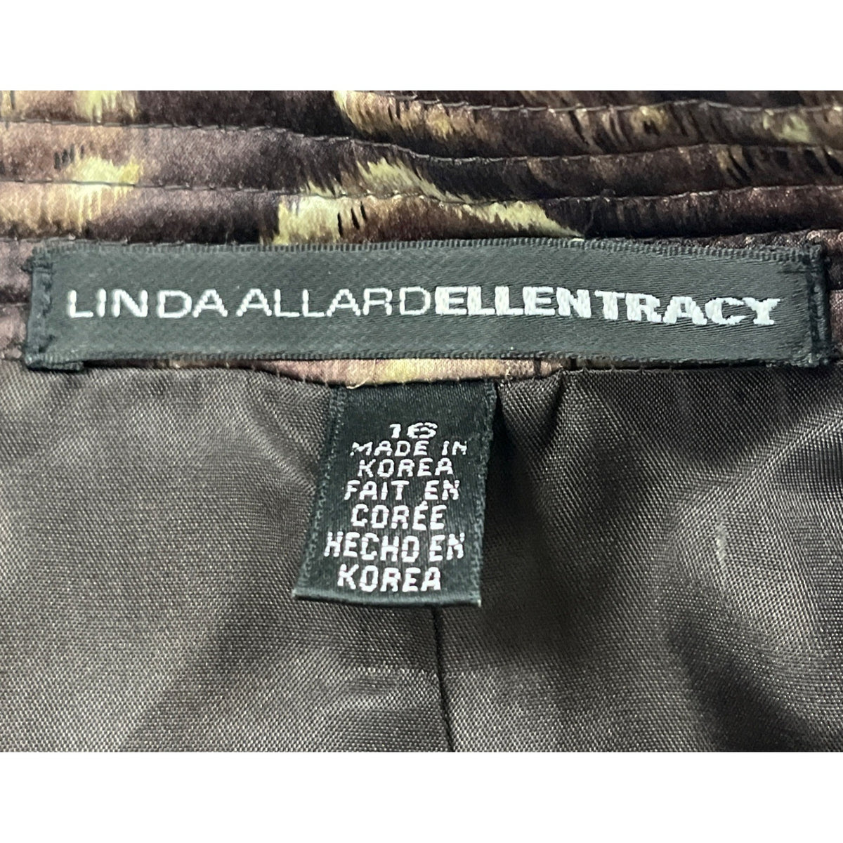 Linda Allard Ellen Tracy Brown & Gold Floral Print Open Front Jacket Size 16