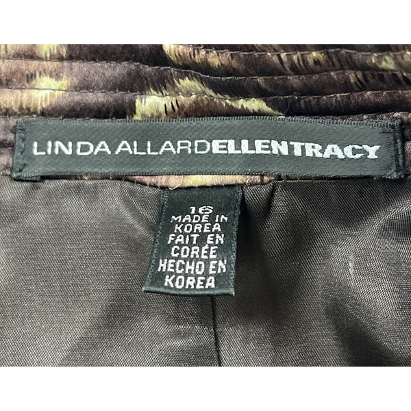 Linda Allard Ellen Tracy Brown & Gold Floral Print Open Front Jacket Size 16