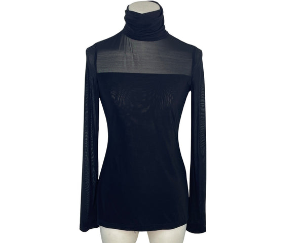 Parrizia Luca Milano Womens Black Sheer Long Sleeve Turtleneck Top Size XS- New